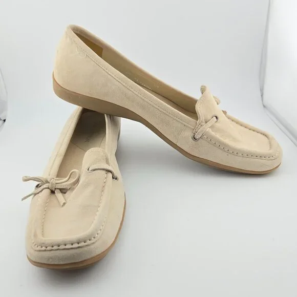 Enzo Angiolini Beige Suede Loafers | Women’s Moccasin Flats | Slip-On with Bow - Picture 8 of 10